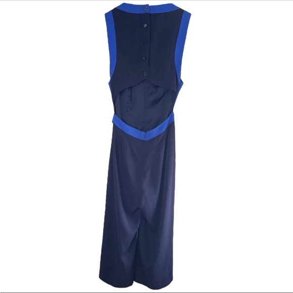 Anthropologie Elevenses Beca Blue Colorblock Wide Leg Jumpsuit Size 0. B24 - Picture 4 of 8